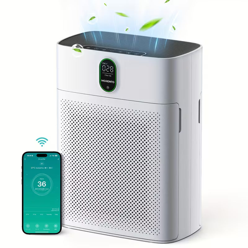スマート空気清浄機 家庭用 大きな部屋用 PM2.5表示付き Wi-Fi・Alexa対応 広い平方フィートをカバー 自動モード ペットの毛・ホコリ・花粉・煙を99.97%除去 静音モード24dB 両面空気取り込み ホワイト 1個パック
