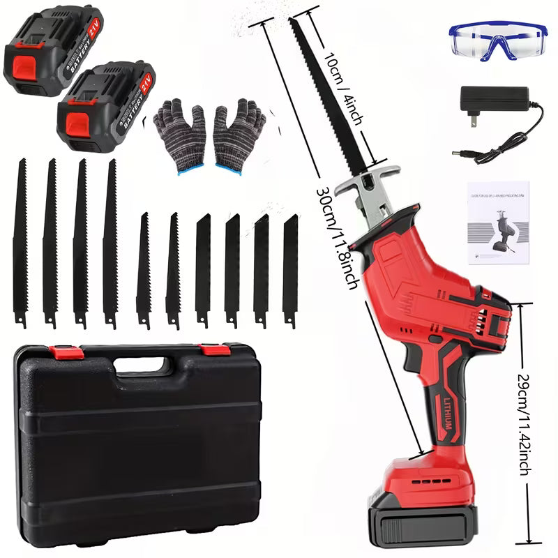 【電動ノコギリ 21V】バッテリー2個とノコギリ刃10枚付き、レシプロソー、速度調整可能レシプロソー、家庭用小型充電式ノコギリ（沖縄県への配送はできません。ご購入をご遠慮ください）