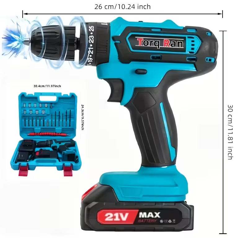 電動ドライバー 電動ドリル コードレス 21V 25+3トルク調整 充電式 無段変速 1500mAhバッテリー バッテリー2台付属 正逆切り替え 2段変速 DIY家具組立用