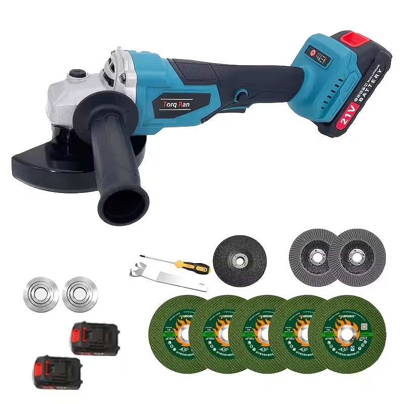コードレスアングルグラインダー 100mm (5インチ) 3段階変速 充電式 研削ディスク付き - 金属錆取り、研削、バリ取り、表面仕上げ、家庭用・DIYに最適