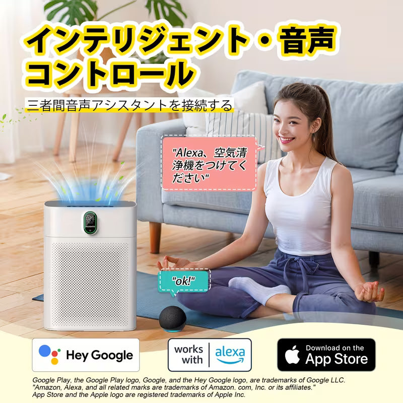 スマート空気清浄機 家庭用 大きな部屋用 PM2.5表示付き Wi-Fi・Alexa対応 広い平方フィートをカバー 自動モード ペットの毛・ホコリ・花粉・煙を99.97%除去 静音モード24dB 両面空気取り込み ホワイト 1個パック